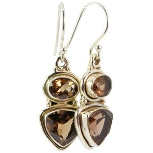 Trillion and Oval Cut Smokey Quartz Earrings
